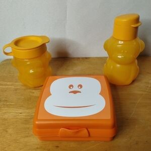 New Tupperware orange monkey kids 3 PC lunch set for school or travel